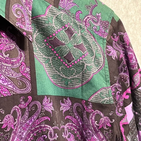 ETRO Shirt Womens Paisley Button Up Long Sleeve Stretch Cotton Purple Italy - Picture 4 of 13